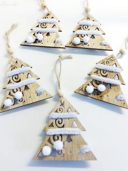 Holzanhänger Tannenbaum mit Pompons